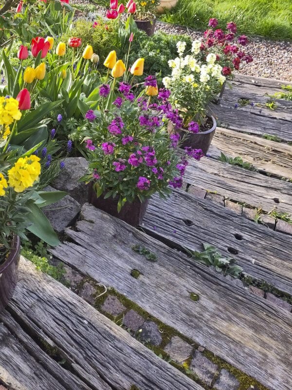 Aus Alt wird Neu. Hier eine Ansicht der alten Holztreppe im Gartenhang, die ausgedient hat