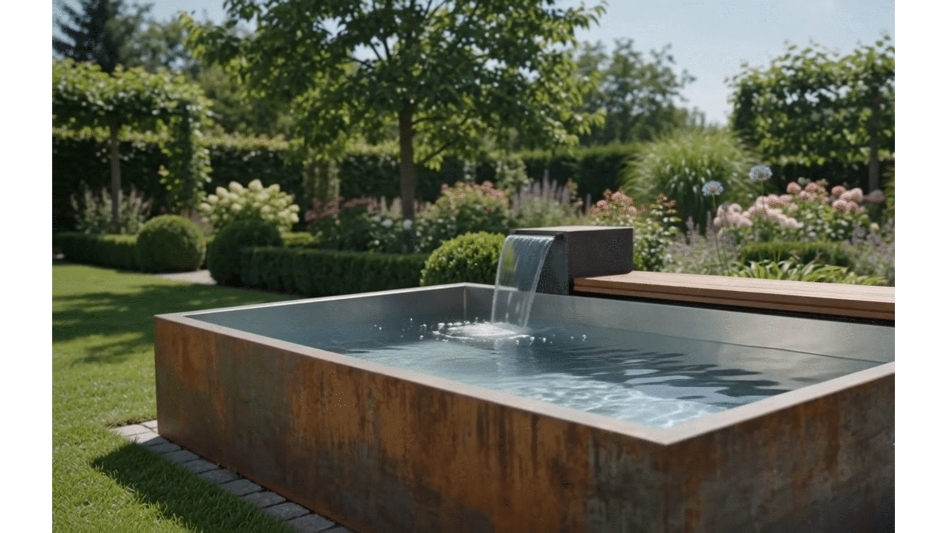 Brunnen Gartenansicht Purer Luxus - der auf Maß gefertigte Badebrunnen Riva von Viva la Garten